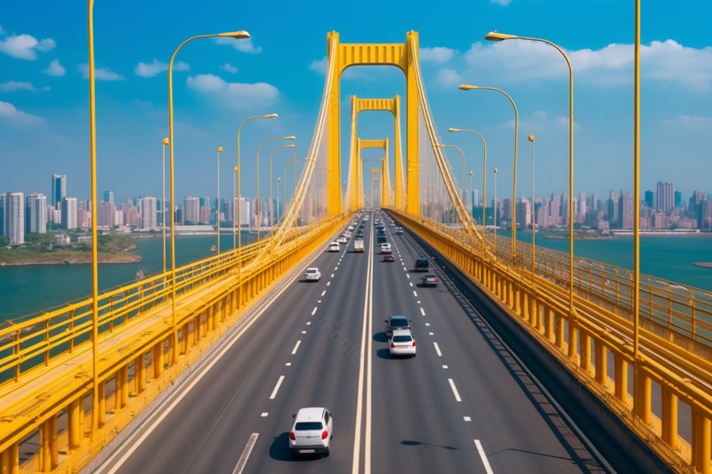 蓝天下桥上的道路实拍摄影图,高清,摄影图,摄影图片,图片大全,摄影图免费下载